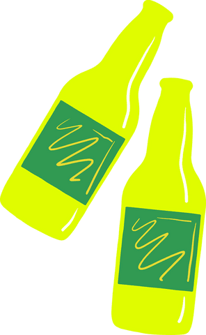 Transparent bottles with minimalist wavy line design labels