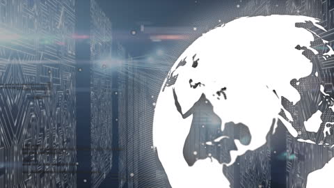 Digital Globe Overlay with Server Room Technology Concept