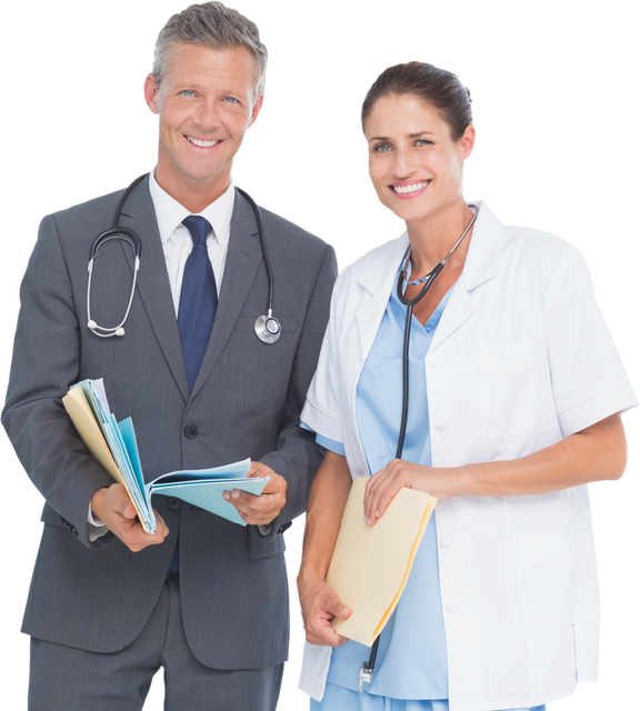 Transparent Portrait of Professional Male and Female Doctors Smiling with Reports - Download Free Stock Videos Pikwizard.com