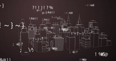 Dynamic 3D City Model with Floating ASCII Symbols - Download Free Stock Images Pikwizard.com