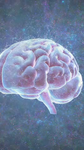 Rotating Glowing Brain Revealing Neural Activity, Synapse Pulses in Futuristic Digital Void