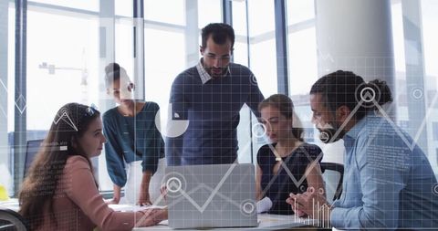 Colleagues Collaborative in Modern Office with Data Overlays - Download Free Stock Images Pikwizard.com