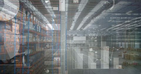 warehouse with digital financial data overlay for logistics analysis - Download Free Stock Images Pikwizard.com