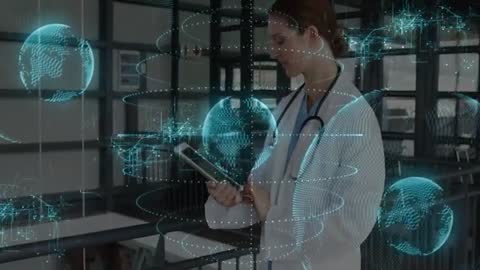 Doctor Analyzing Holographic Medical Data on Tablet