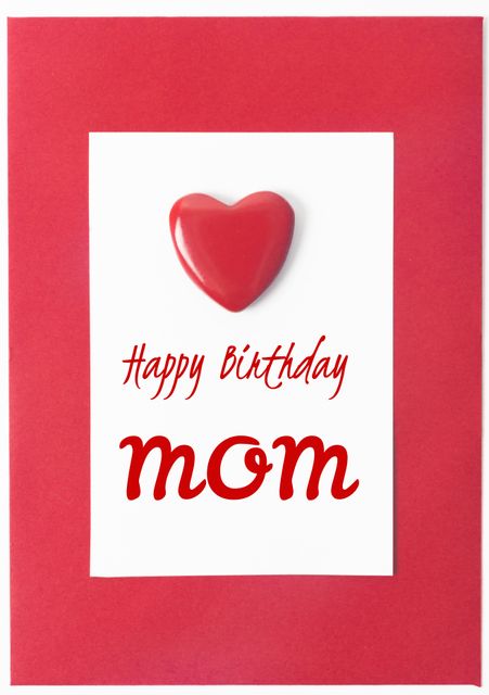 Happy Birthday Mom Card with Red Heart Design - Download Free Stock Templates Pikwizard.com