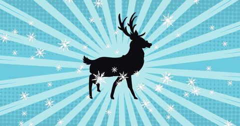 Festive Reindeer Silhouette with Snow on Striped Background