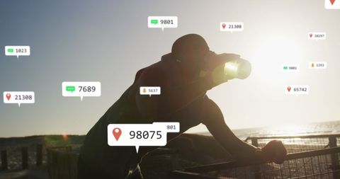 African American Athlete Drinking Water with Digital Notifications