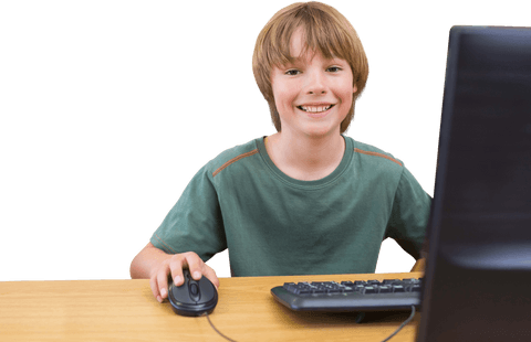 caucasian boy using computer with keyboard and mouse transparent background - Download Free Stock Videos Pikwizard.com