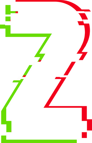 Glitching number two with vibrant glow on transparent background
