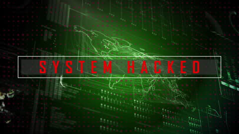 System Hacked Warning with World Map Background