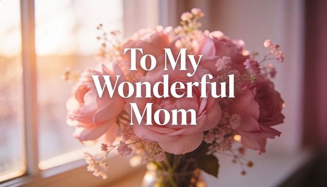 Blush pink rose bouquet on sunlit windowsill featuring 'to my wonderful mom' mother's day greeting