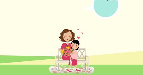 Mother and Daughter Bonding in Nature with Bouquet