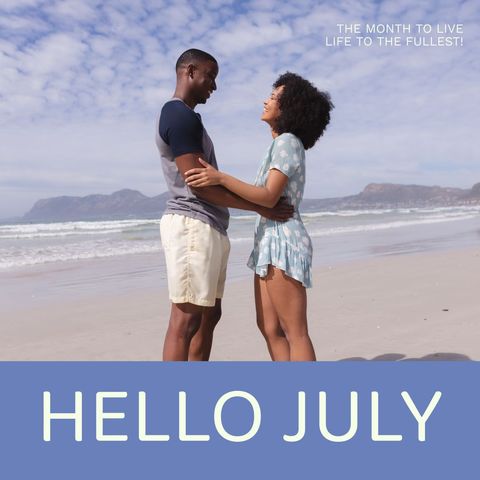 joyful couple celebrating summer on beach in july - Download Free Stock Templates Pikwizard.com