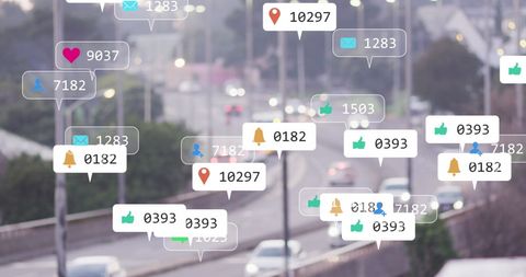 Social Media Notifications Overlaying Busy Urban Street - Download Free Stock Images Pikwizard.com
