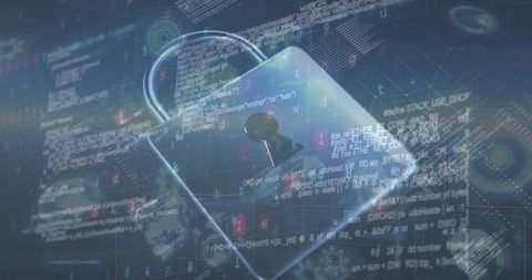 Cybersecurity padlock over mystery network code