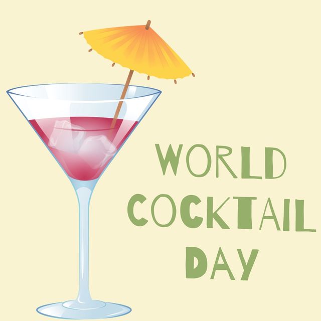 World cocktail day text banner with cocktail glass icon against yellow background - Download Free Stock Photos Pikwizard.com