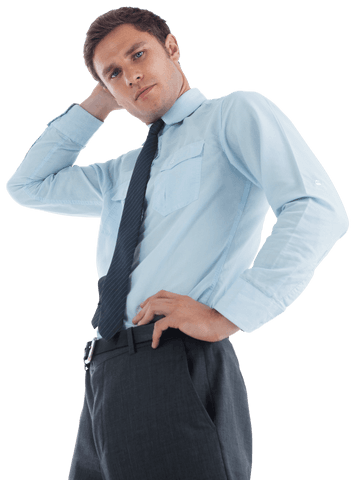 Transparent Confident Businessman Posing in Blue Shirt and Tie