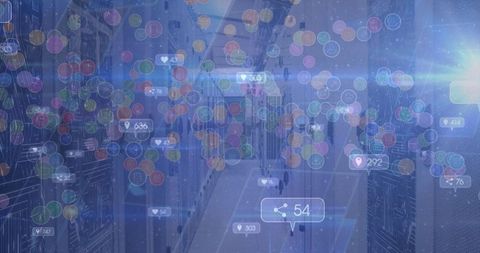 digital interface overlay with holographic social media icons - Download Free Stock Images Pikwizard.com