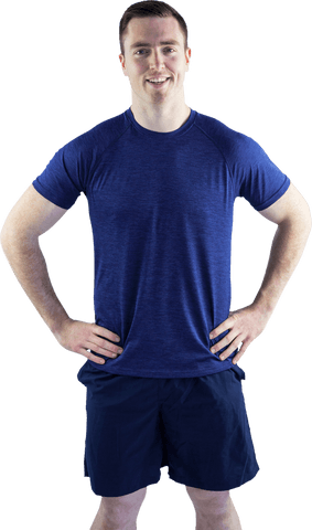 Athletic man in blue gymwear on transparent background