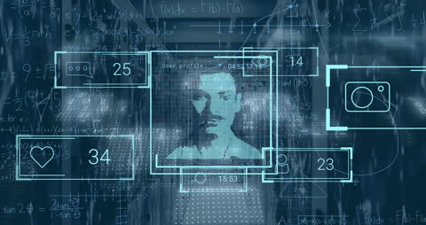 Digital Interface with Data Analysis Overlay in Server Room