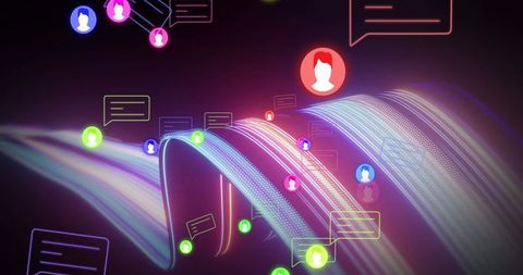 Dynamic social media communication concept with digital icons