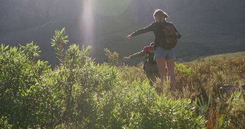 Caucasian Couple Hiking in Mountain Wilderness Adventure