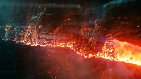 Molten Stream Glowing with Intense Energy in Furnace