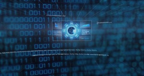 Futuristic Holographic HUD with Neon Energy Ring and Floating Data Panels over Cyber Grid