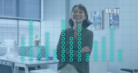 Businesswoman Interacting with Digital Data Analytics Interface