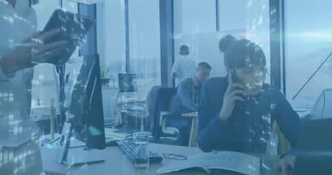 Business Team Innovating Through Digital Data Integration