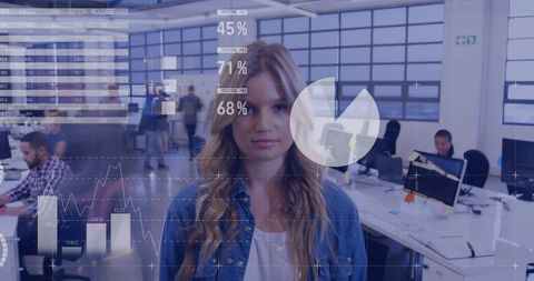 Confident Woman Analyzing Financial Data in Modern Office