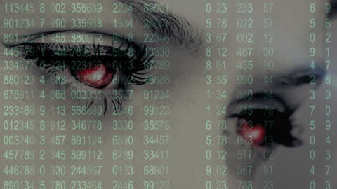 Data Overlays and Focused Gaze in Technology Concept