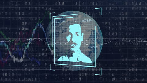Digital Data Processing with Futuristic Face Recognition Illustration