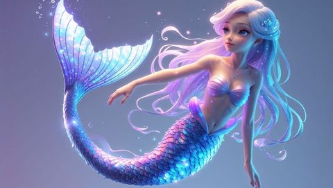 Mystical mermaid with iridescent tail in dreamy underwater realm