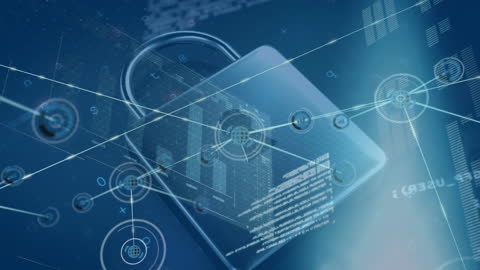Digital Security Concept with Virtual Padlock and Data Streams