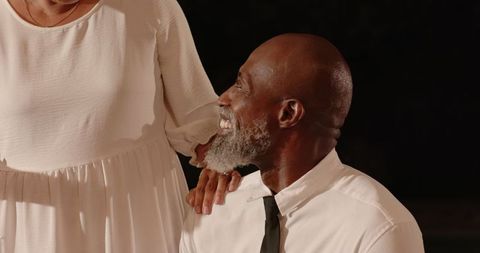 Elderly Diverse Couple Enjoying Wedding Celebration Outdoors