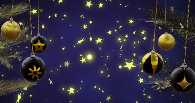 Festive Black and Gold Christmas Baubles with Glowing Stars - Download Free Stock Images Pikwizard.com