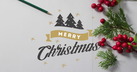 Festive Christmas Greeting with Red Berries and Pine Decor