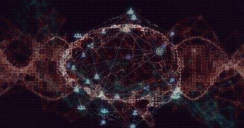 Futuristic network digital interface over brain icon for medical research