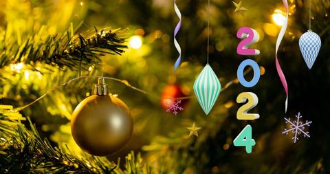 Festive 2024 New Year Background with Christmas Decorations - Download Free Stock Images Pikwizard.com