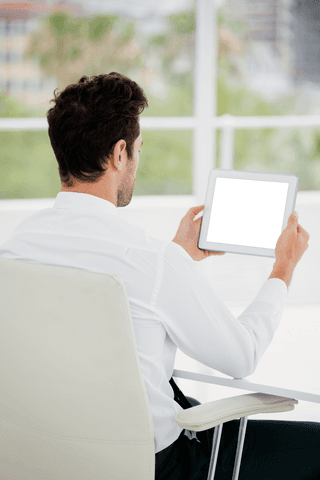 transparent back view businessman holding blank tablet office - Download Free Stock Videos Pikwizard.com