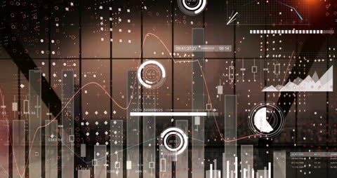 Financial Data Visualization Over Cityscape Background