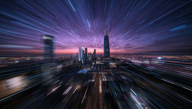 Futuristic City Skyline with Radiant Night Lights
