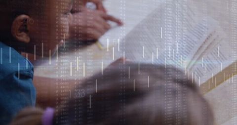 Students learning with digital overlay of data charts