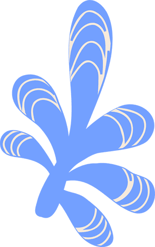 Abstract blue shape with off-white stripes on transparent background