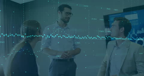 Diverse Business Team Analyzing Financial Data Overlay