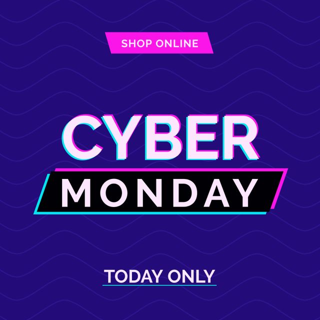 Image of cyber monday on blue background with chevron. Online shopping, sales, promotions and cyber monday concept.