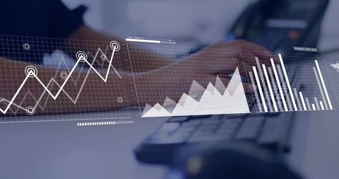 Businesswoman Analyzing Financial Growth with Interactive Charts