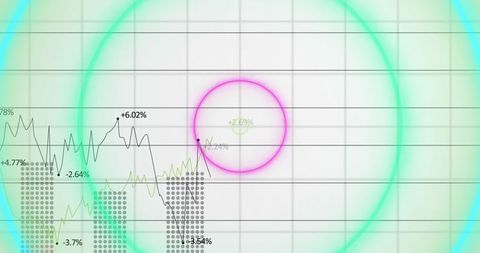 Minimalist line graph with neon highlighting rings