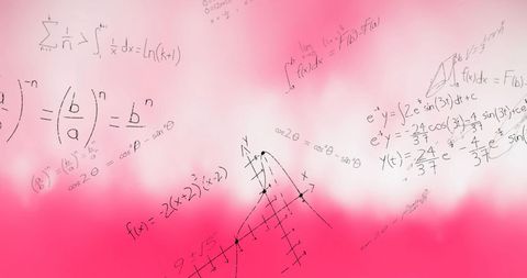 Complex mathematical formulas on pink abstract background